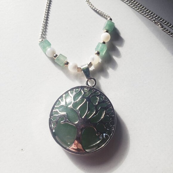 NWT JADE TREE OF LIFE 925 STERLING SILVER PENDANT NECKLACE 18" UNISEX PROSPERITY - Picture 1 of 5